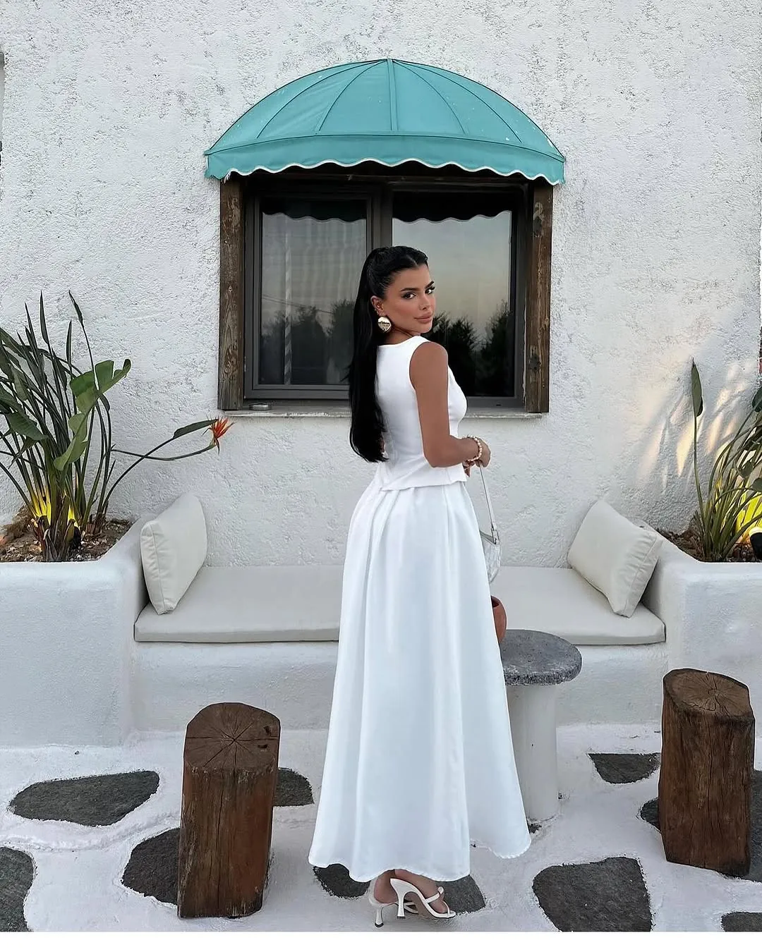 White Sleeveless Midi Dress