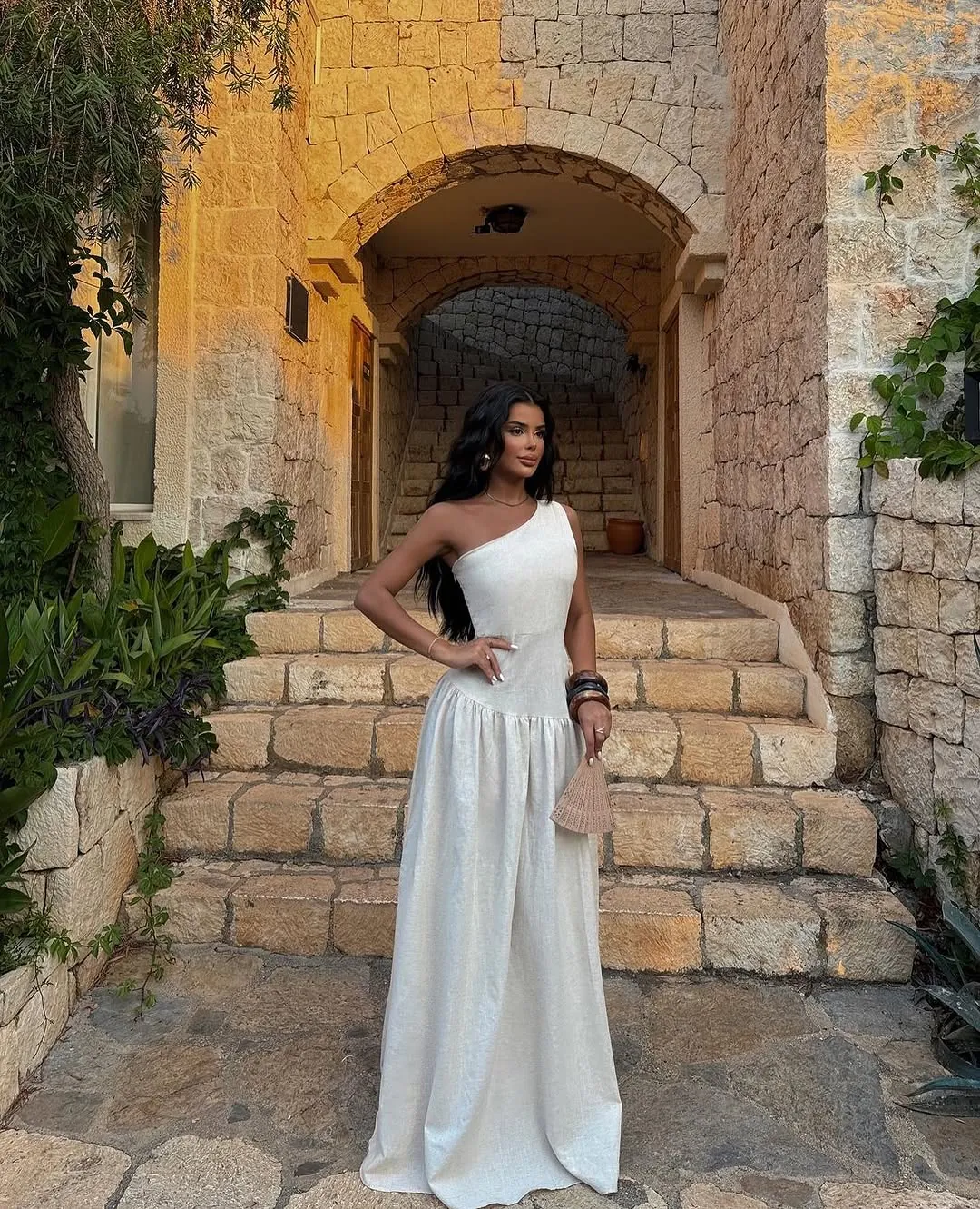 White One-Shoulder Maxi Dress