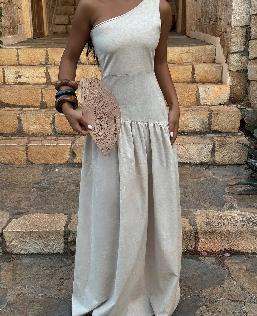 White One-Shoulder Maxi Dress