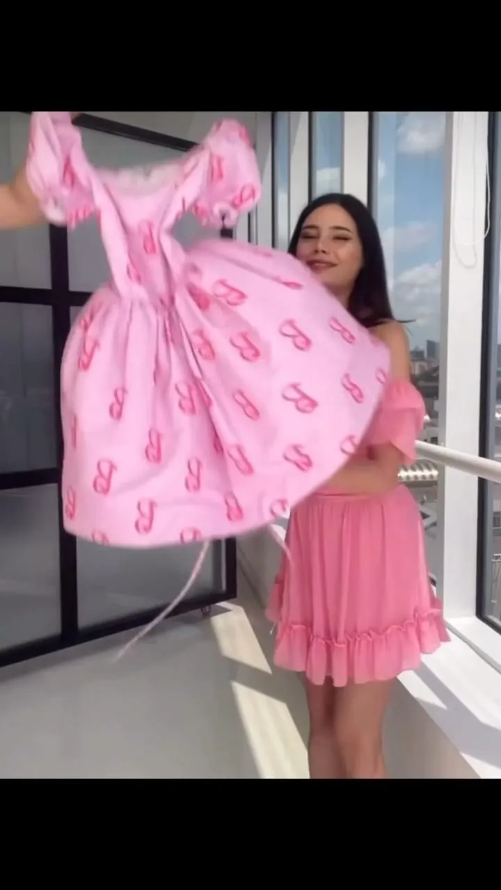 Pink B-Print Puff Sleeve Mini Dress