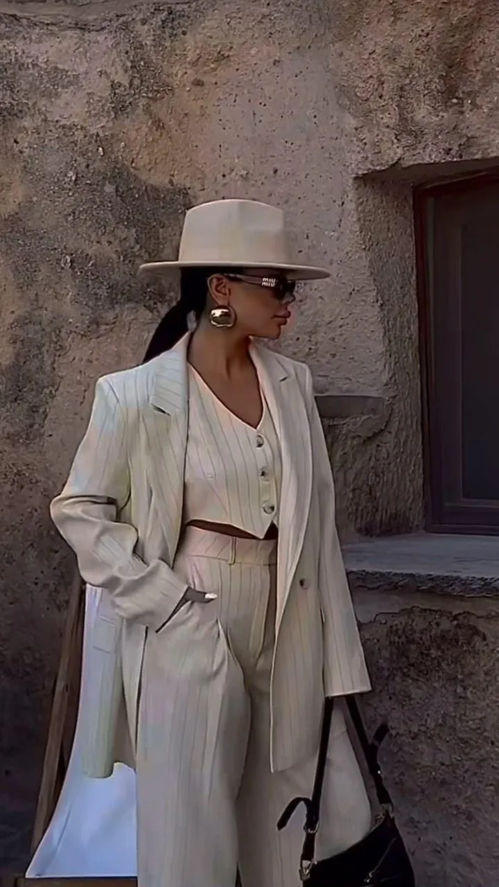 Women's White Pinstripe Suit Set
