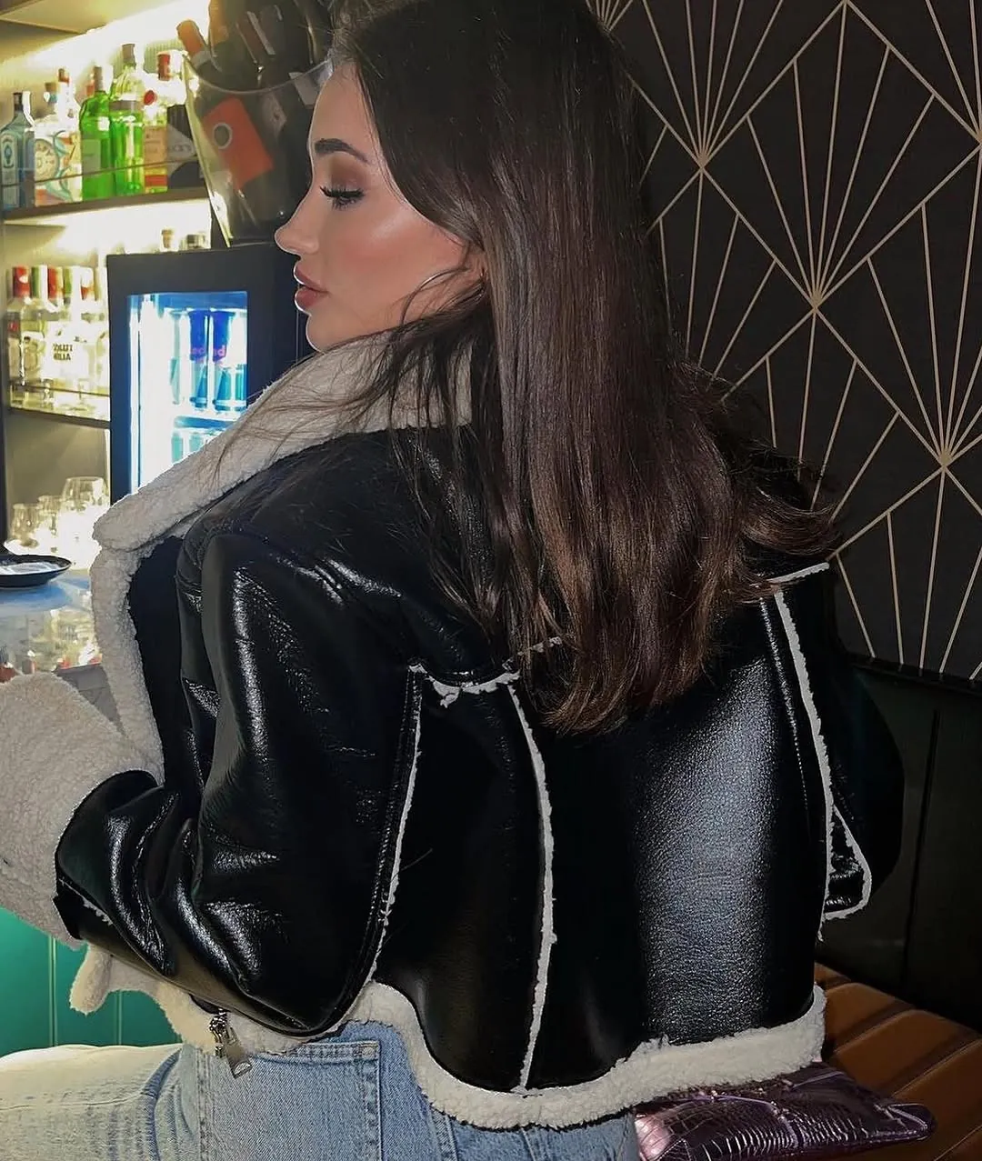 Women's Black and White Sherpa Leather Jacket