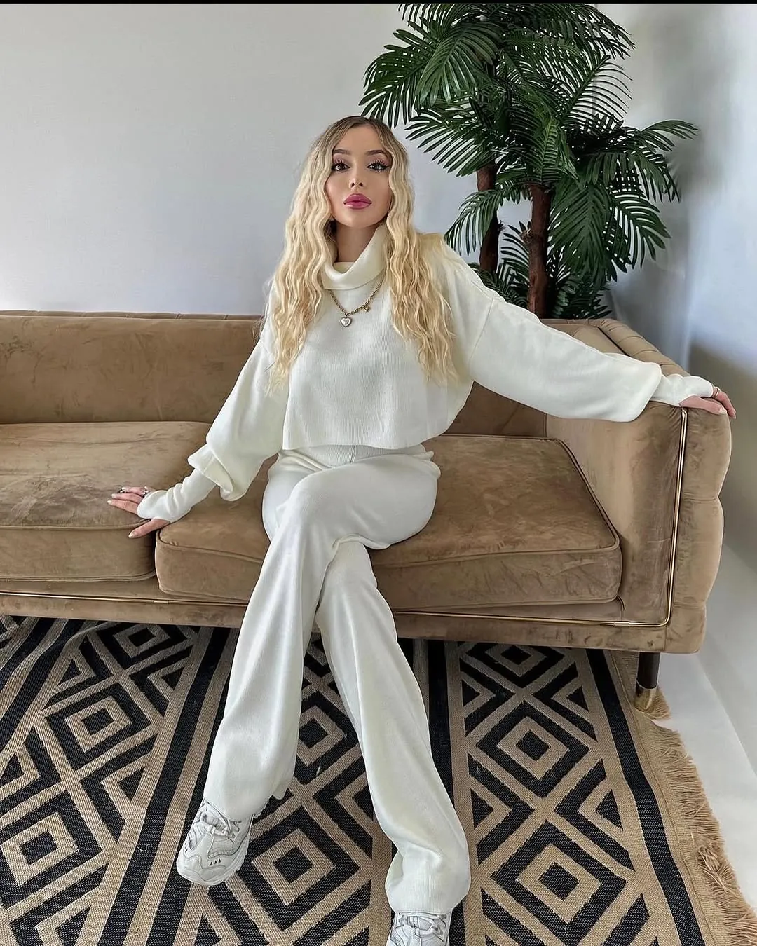 Women's White Knit Two-Piece Set
