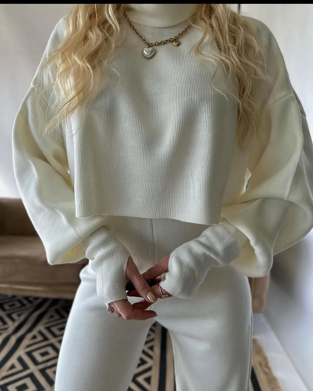 Women's White Knit Two-Piece Set