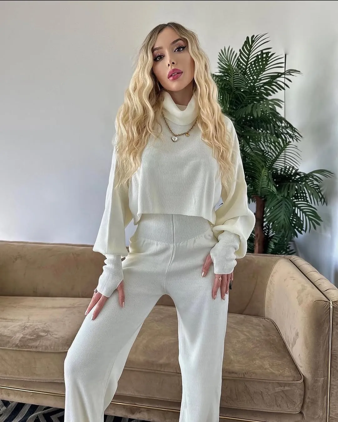 Women's White Knit Two-Piece Set