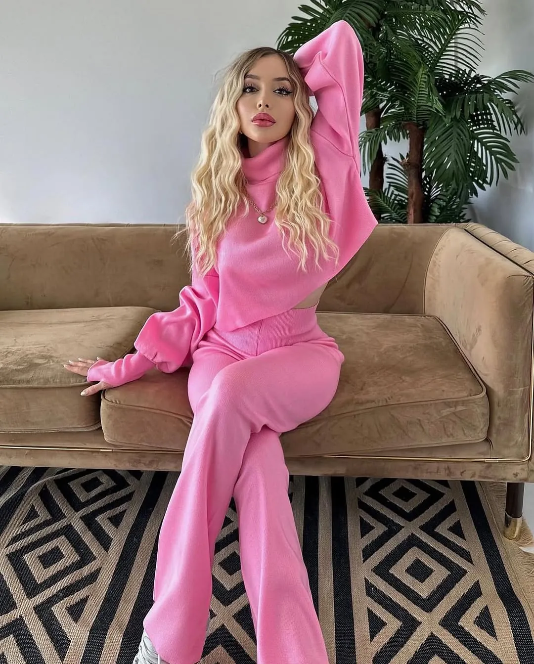 Pink Ribbed Knit Two-Piece Set