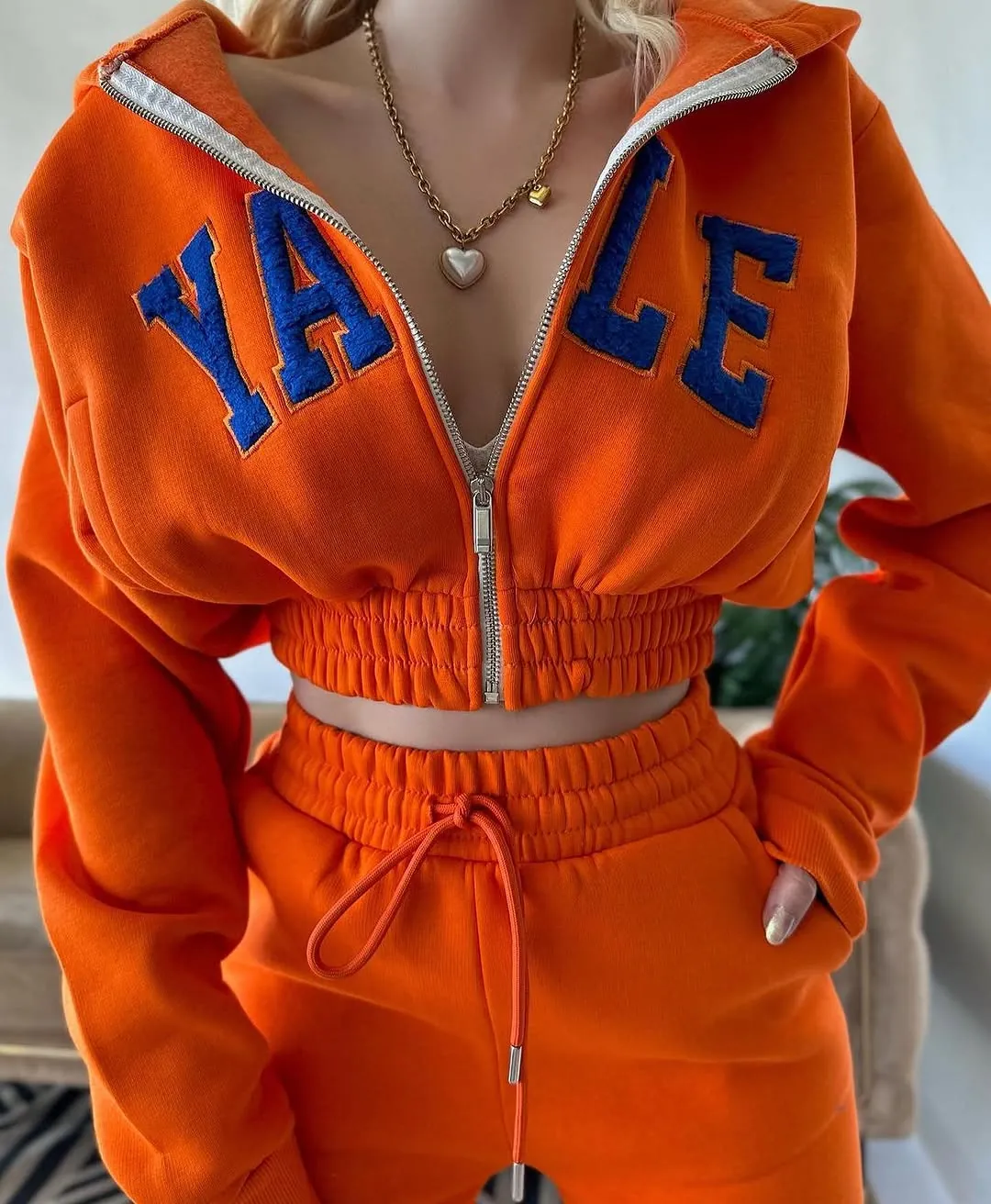 Orange Zip-Up Hoodie and Cargo Pants Tracksuit