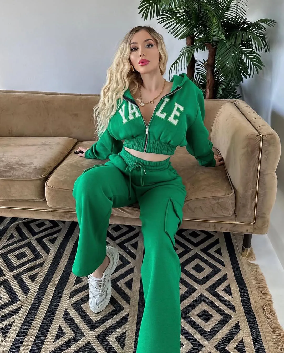 Women's Green Two-Piece Tracksuit Set