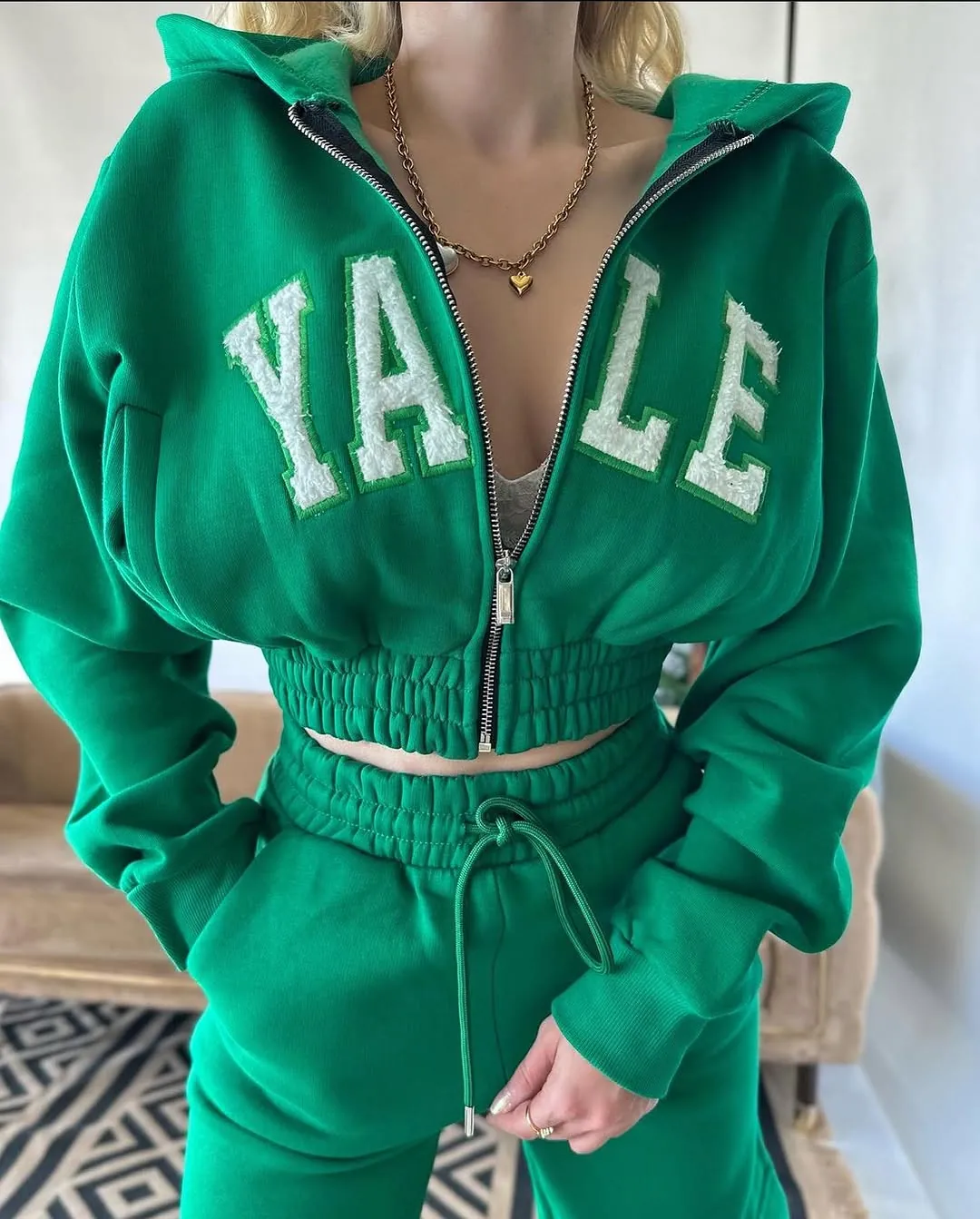 Women's Green Two-Piece Tracksuit Set