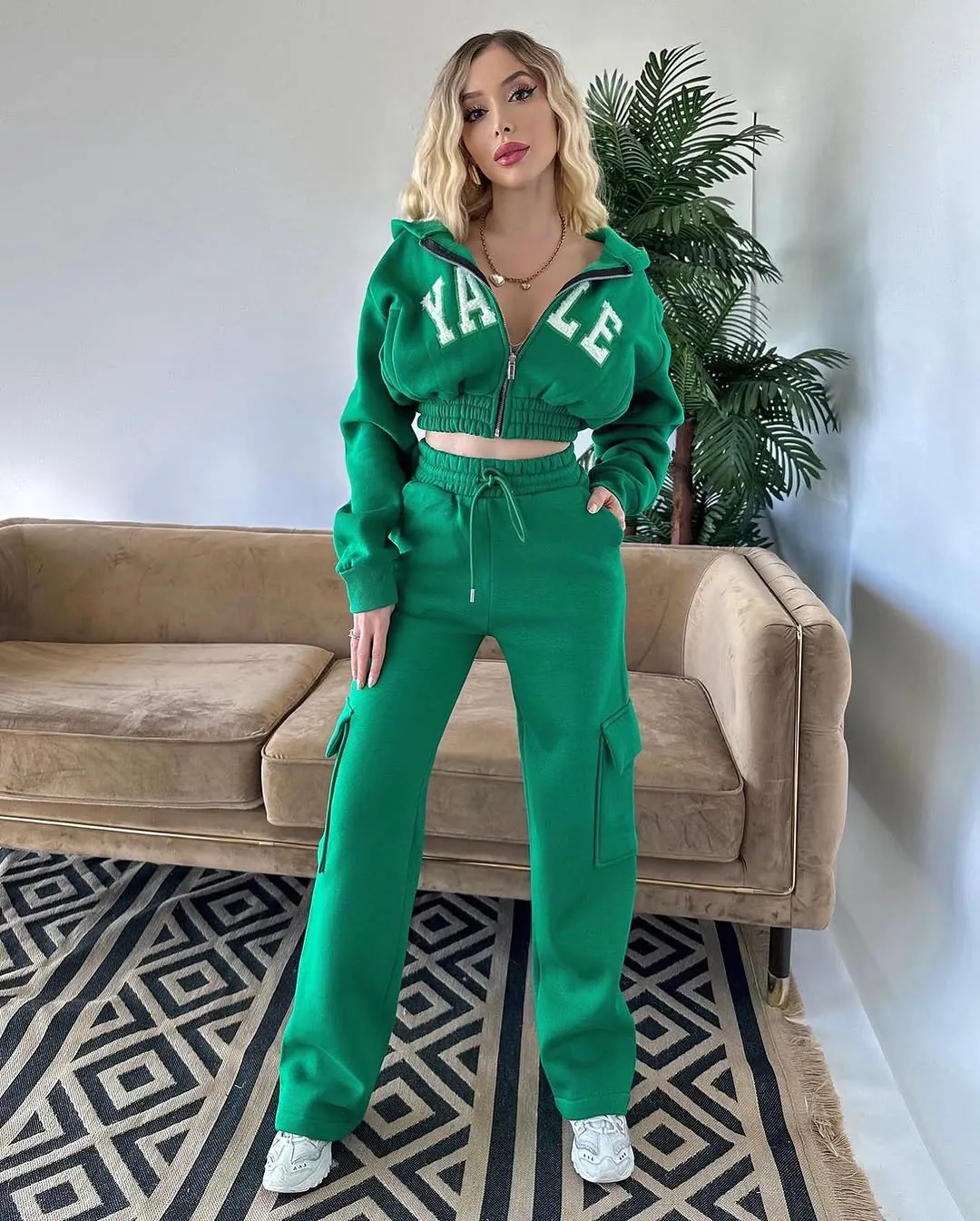 Women's Green Two-Piece Tracksuit Set