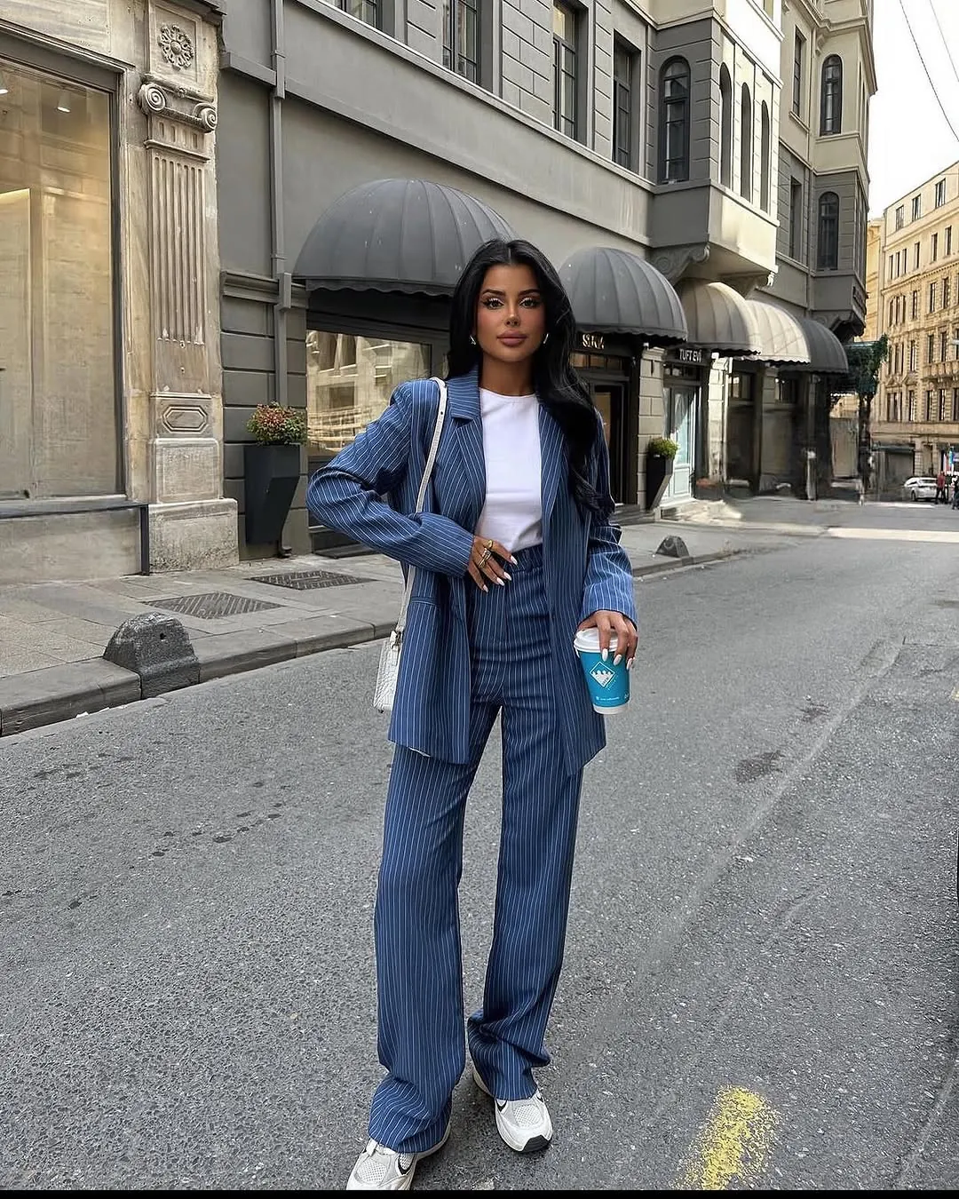 Women's Blue Pinstripe Suit Set