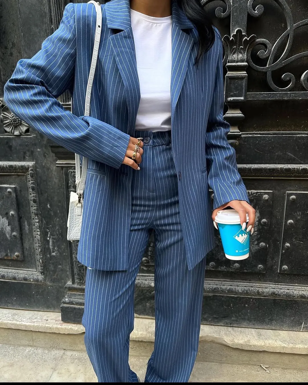 Women's Blue Pinstripe Suit Set