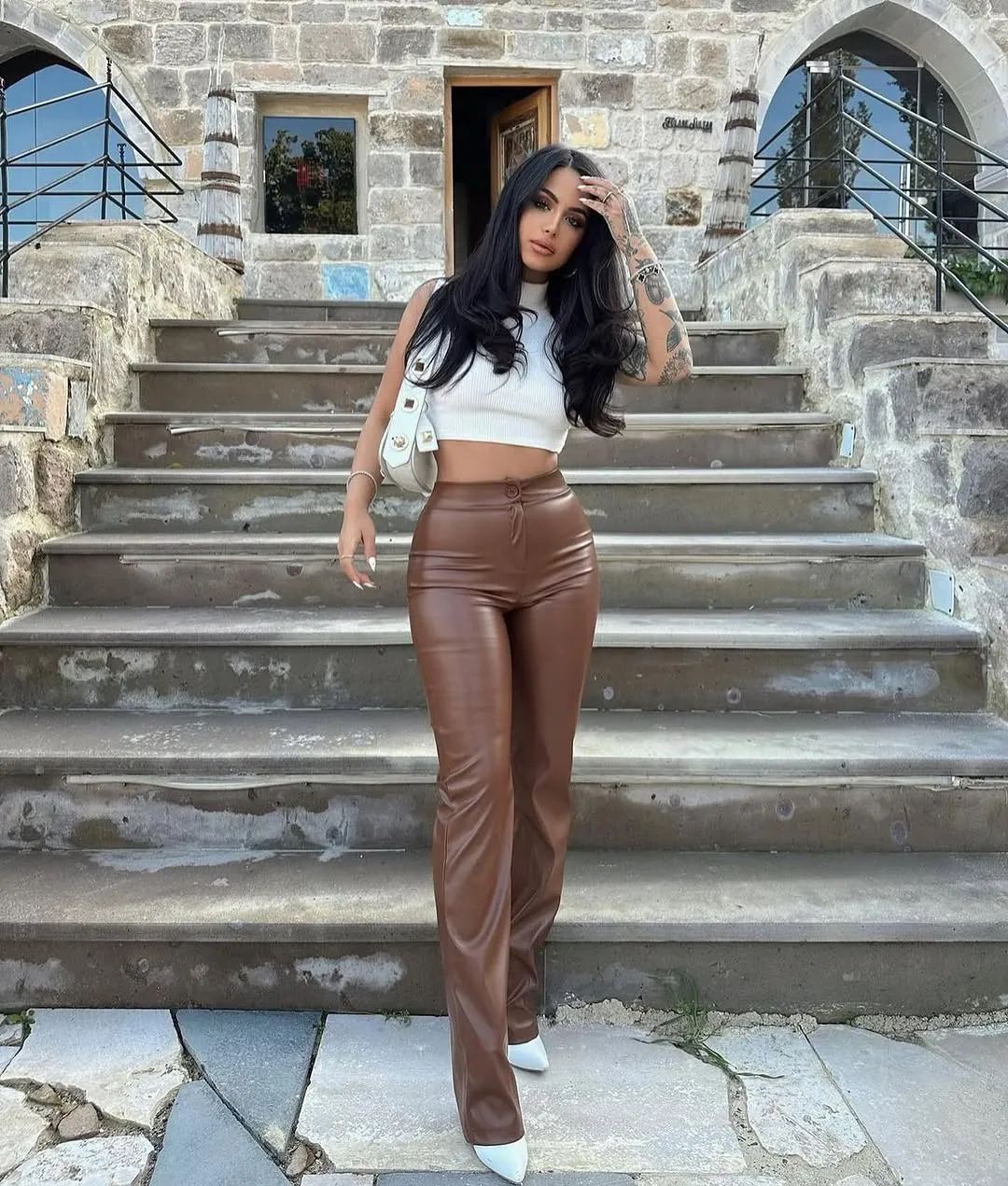 Women's Brown Leather Pants