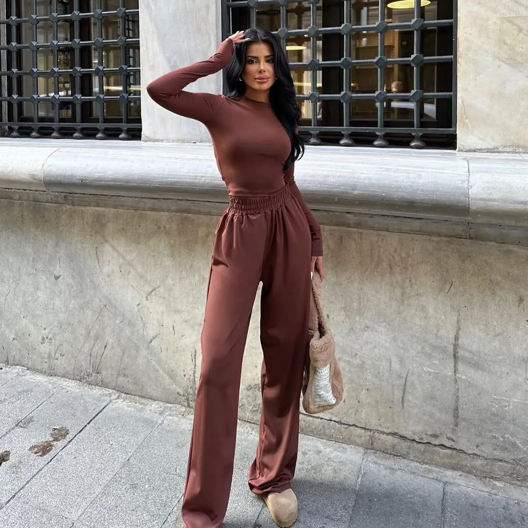 Women's Brown Long-Sleeve Jumpsuit