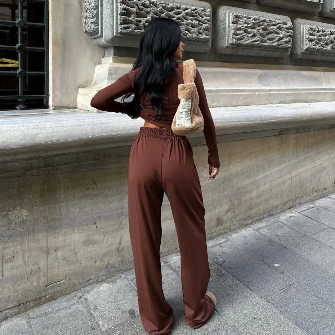 Women's Brown Long-Sleeve Jumpsuit