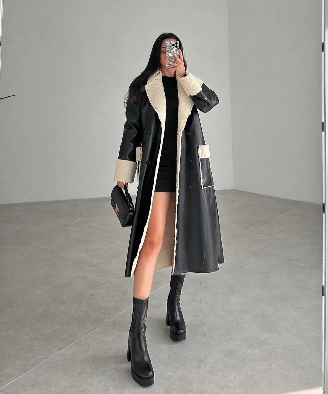 Long Black Shearling Coat