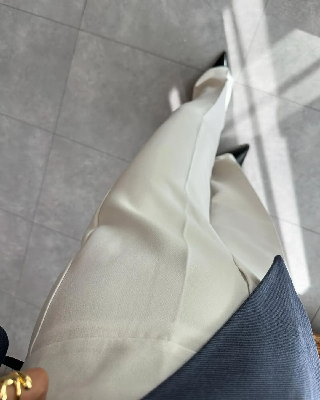 Navy Blue Cropped Blazer and White Wide-Leg Trousers