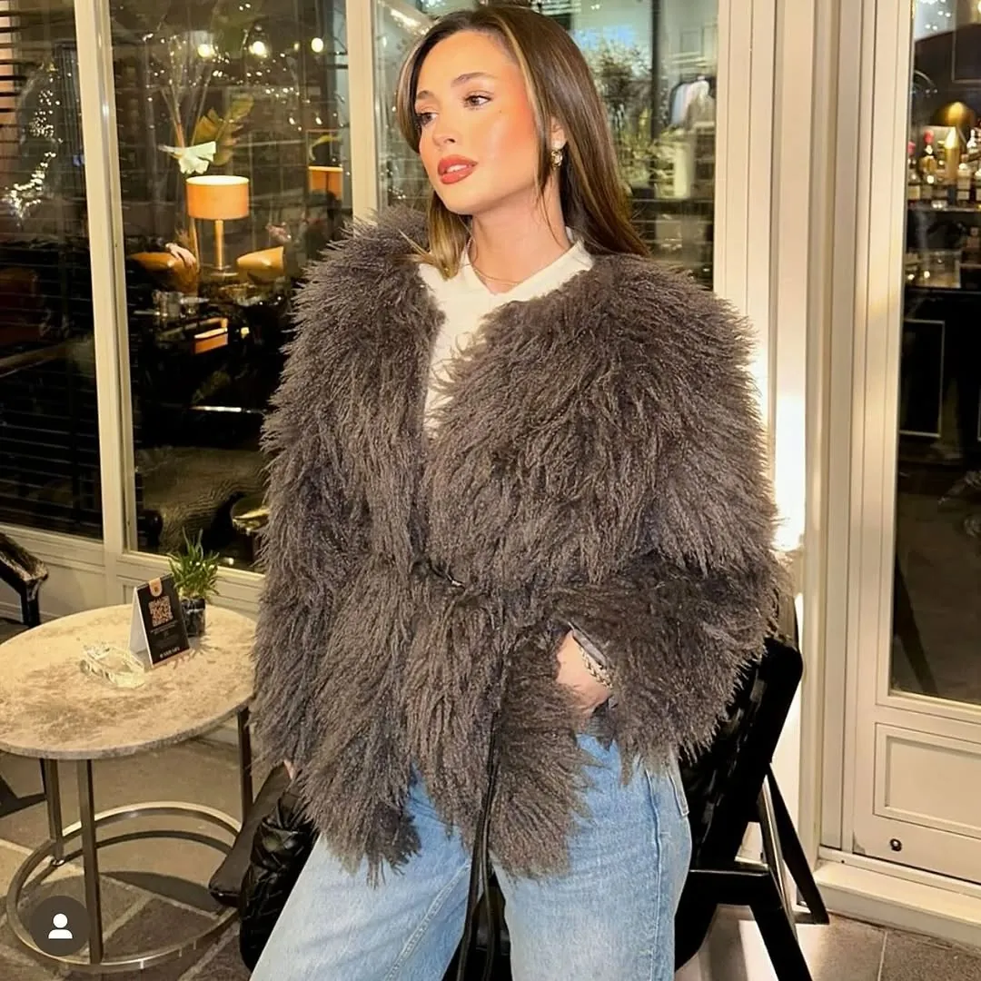 Gray Fluffy Fur Coat