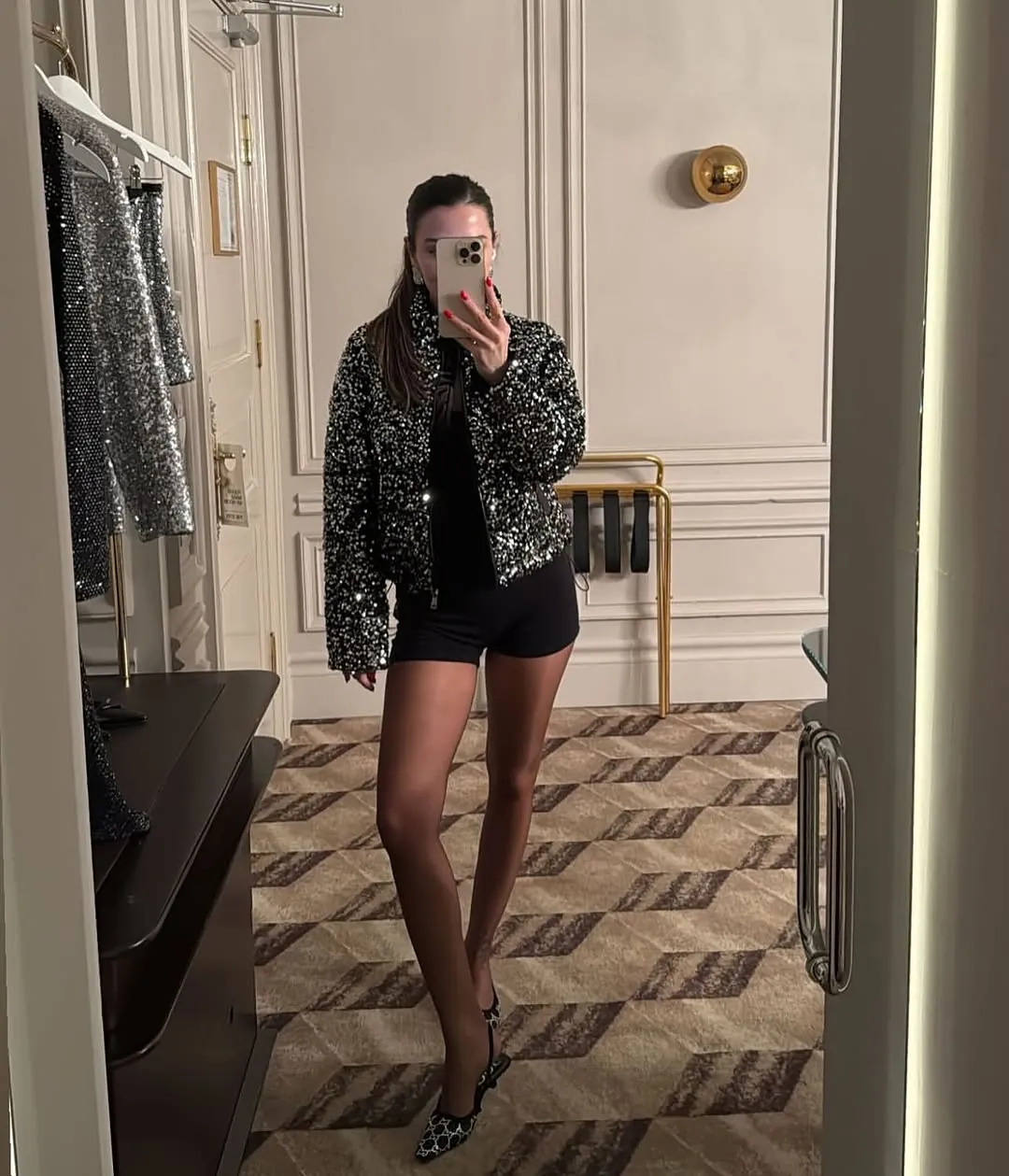 Black Sequined Long Sleeve Dress