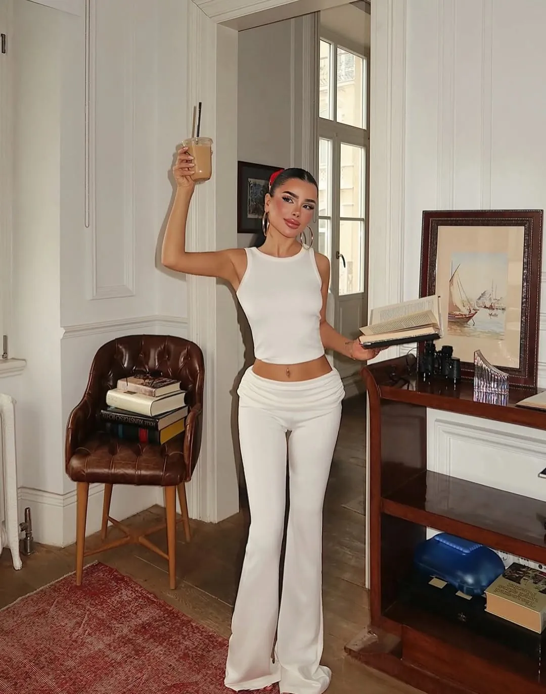 White Sleeveless Crop Top and Flared Pants
