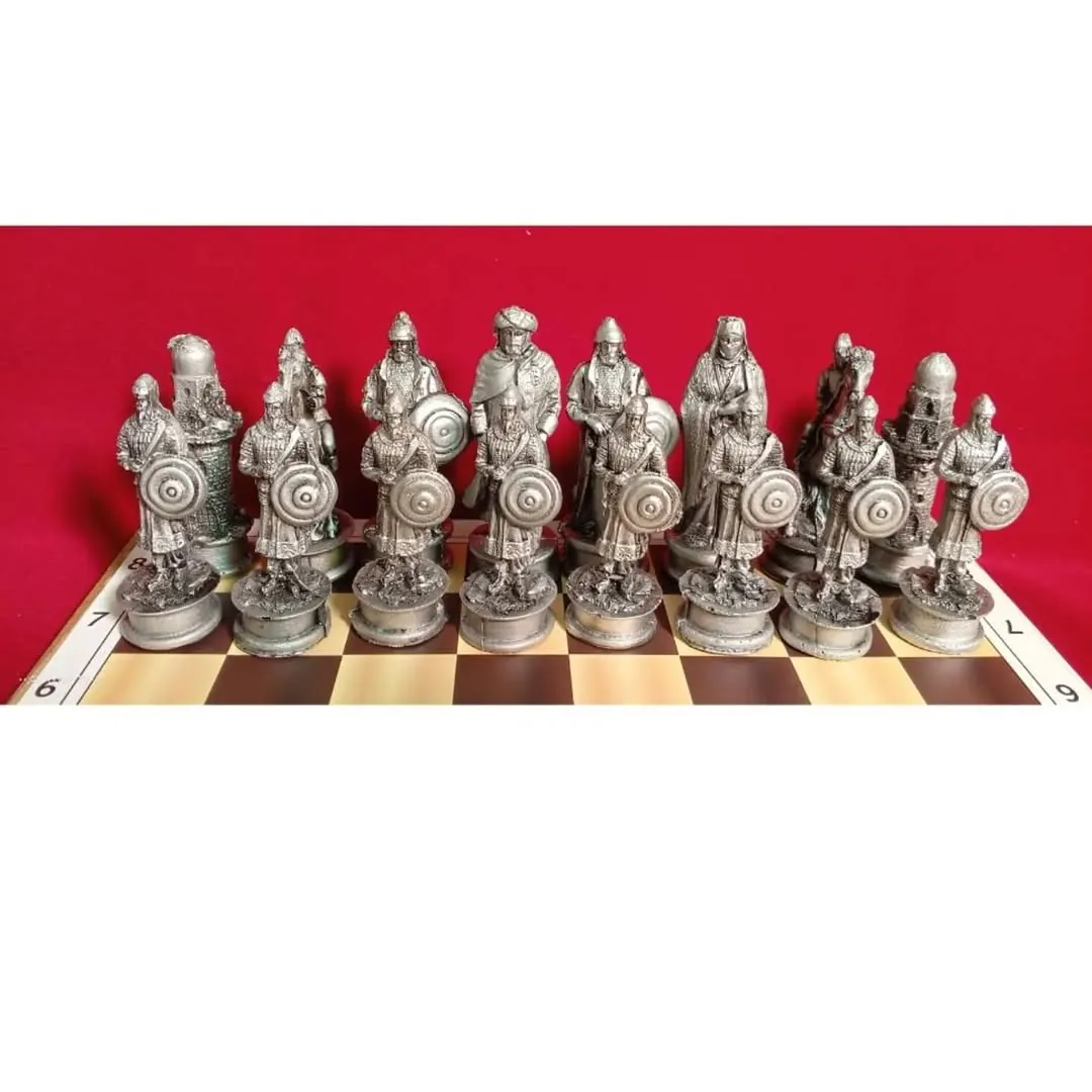 3D Chess Set Shaped Like Kingdoms and Countries with Wooden Board