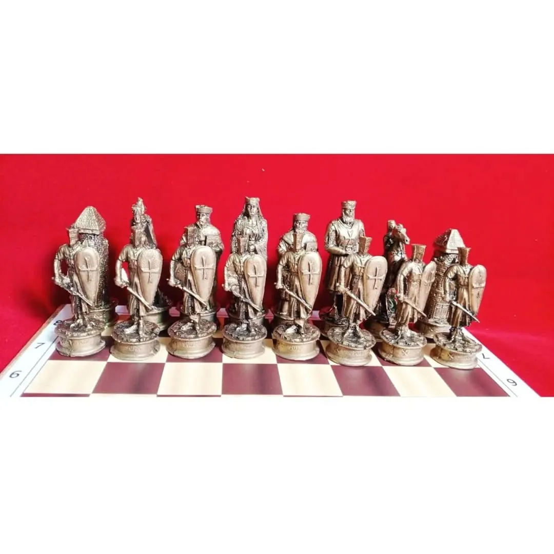 3D Chess Set Shaped Like Kingdoms and Countries with Wooden Board