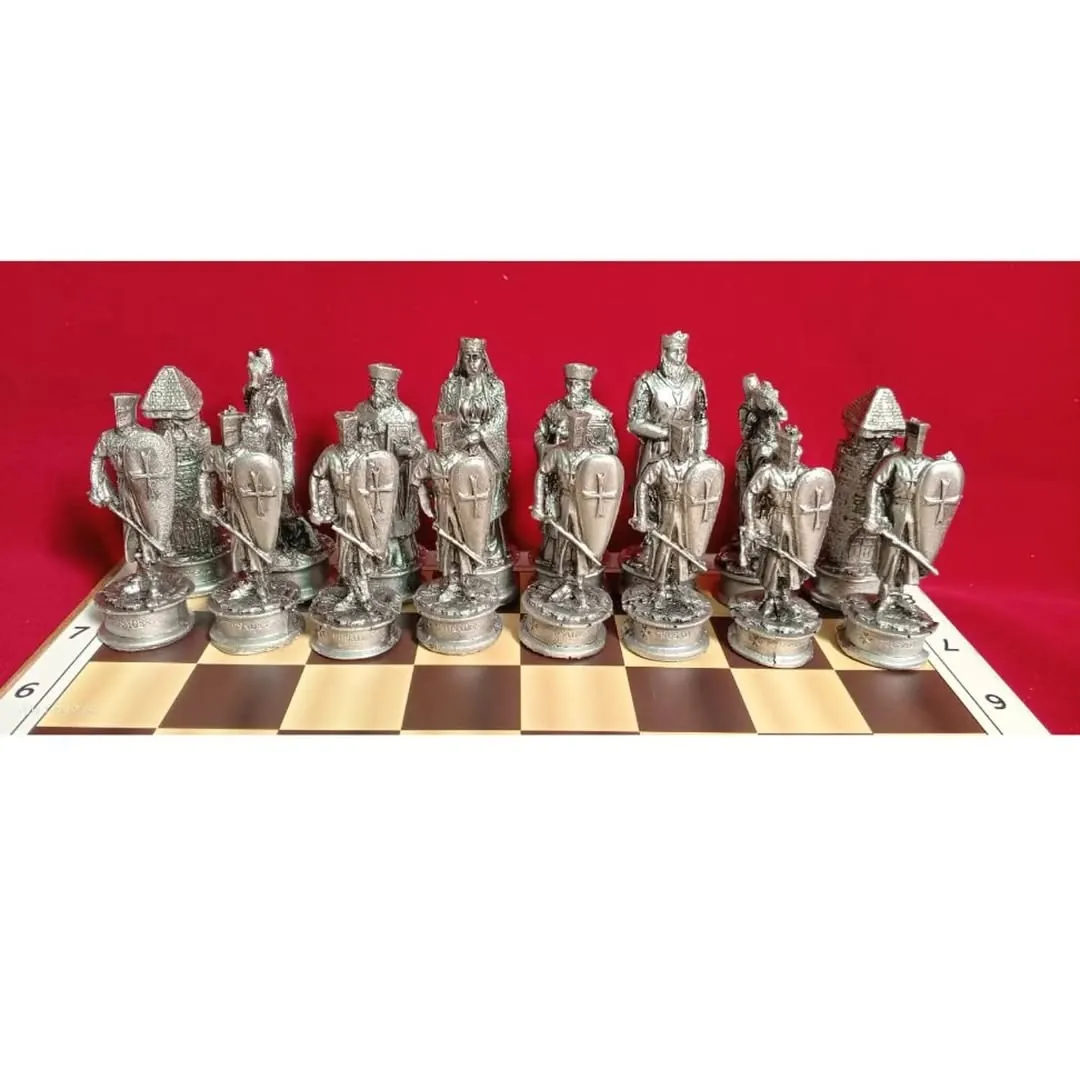 3D Chess Set Shaped Like Kingdoms and Countries with Wooden Board
