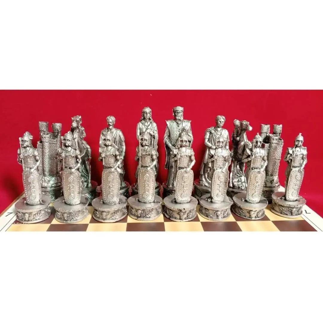3D Chess Set Shaped Like Kingdoms and Countries with Wooden Board