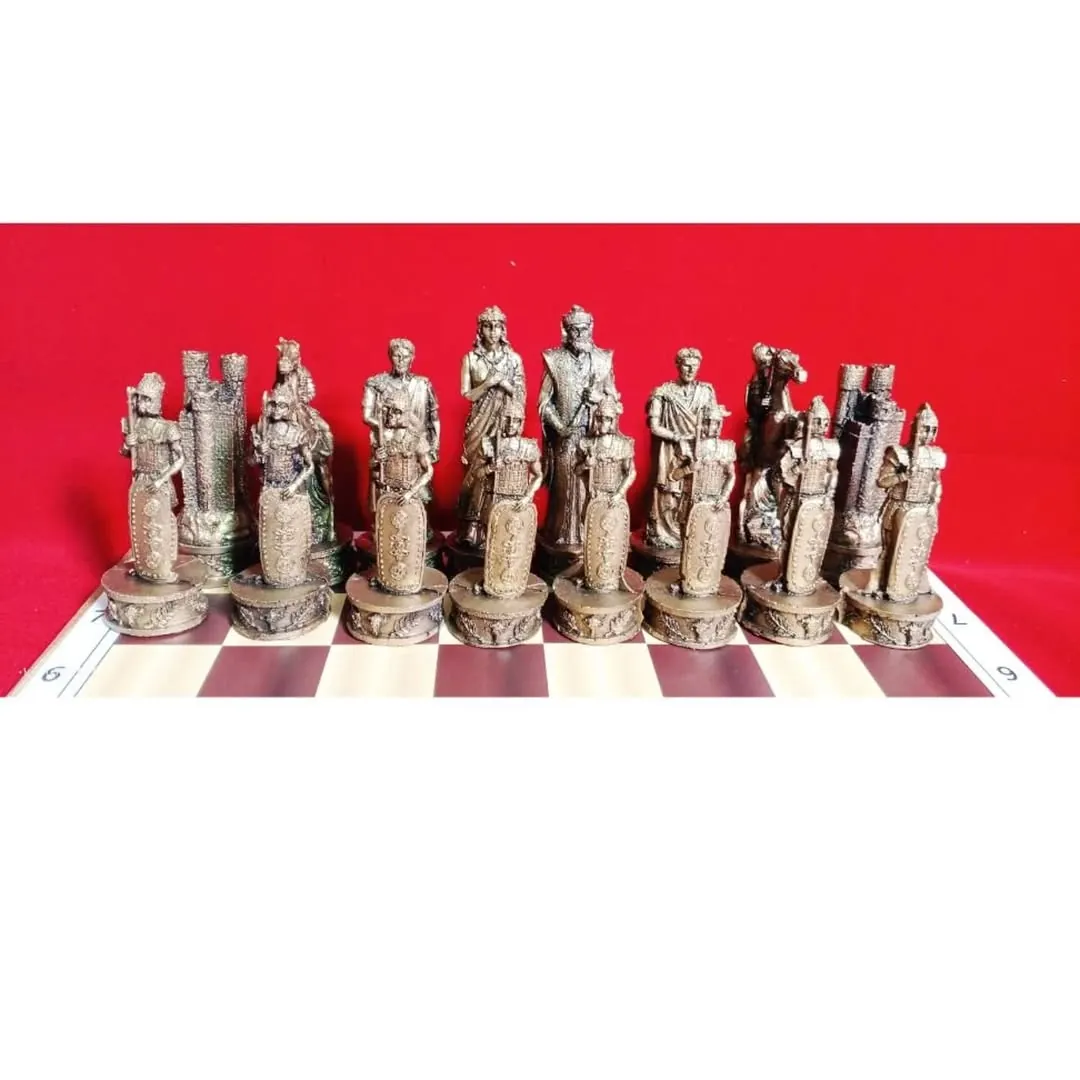 3D Chess Set Shaped Like Kingdoms and Countries with Wooden Board