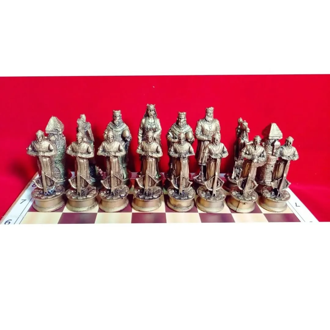 3D Chess Set Shaped Like Kingdoms and Countries with Wooden Board