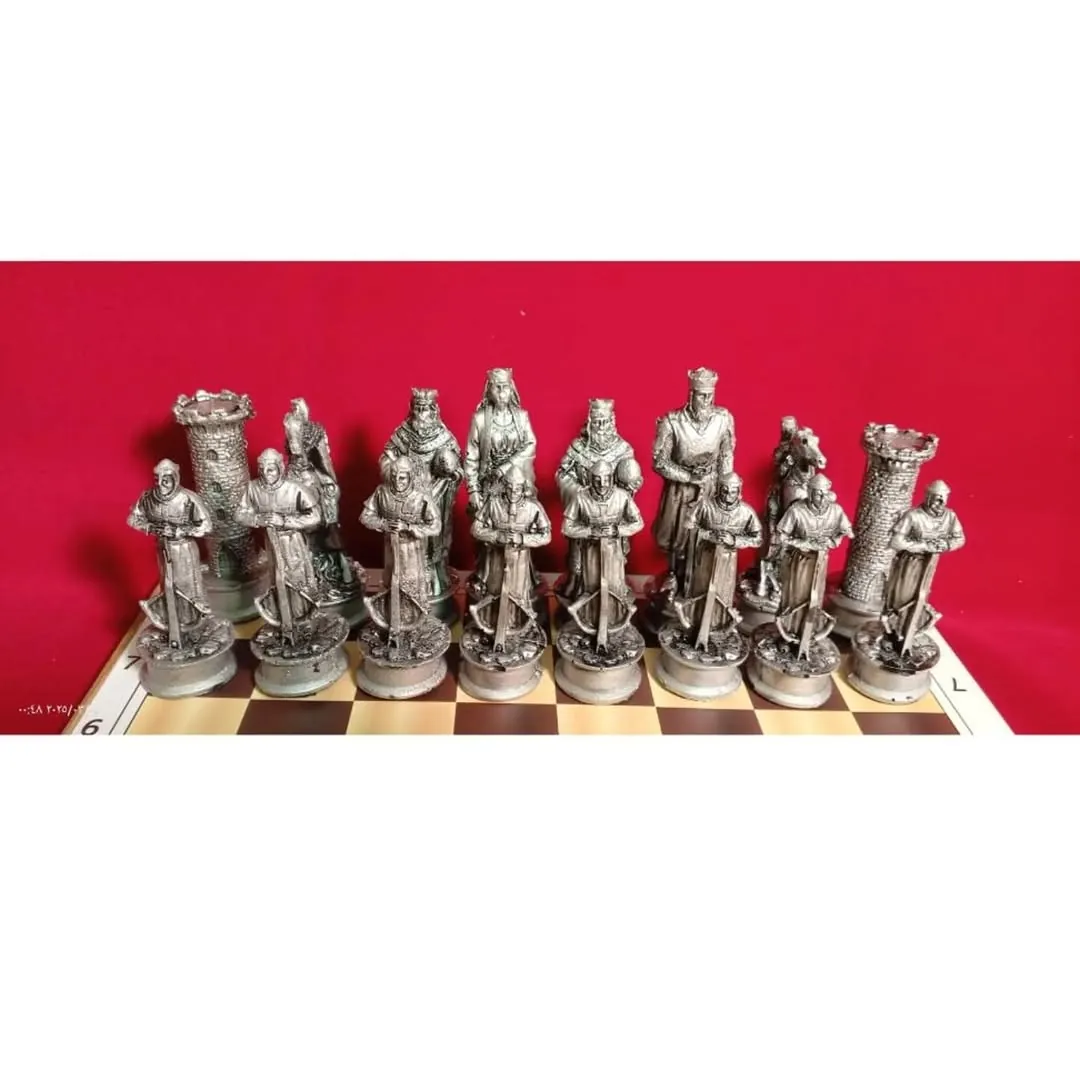 3D Chess Set Shaped Like Kingdoms and Countries with Wooden Board