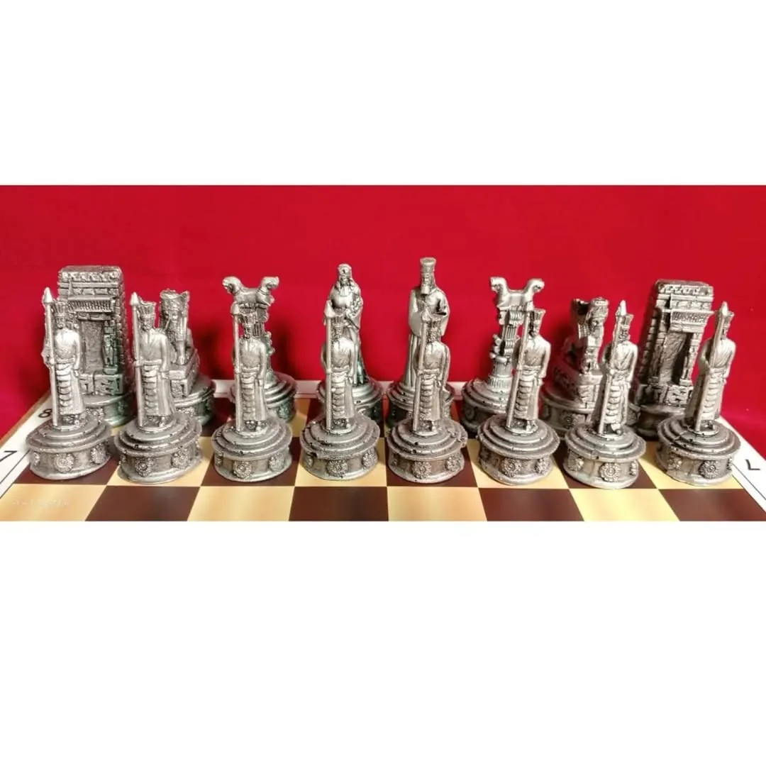 3D Chess Set Shaped Like Kingdoms and Countries with Wooden Board