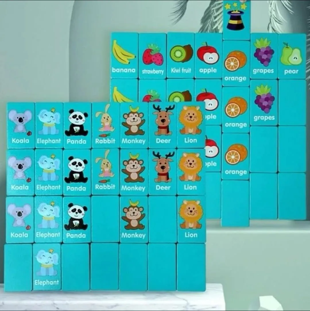 Wooden Mahjong Game - Fruits and Animals