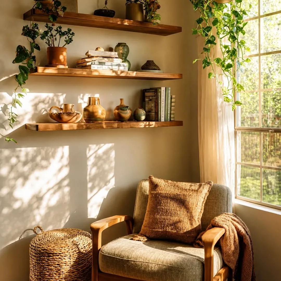Custom Natural Wood Floating Shelves