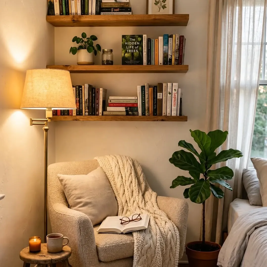 Natural Wood Floating Wall Shelf