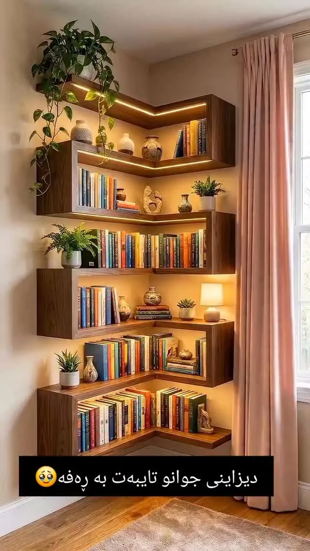 Custom Natural Wood Corner Shelves
