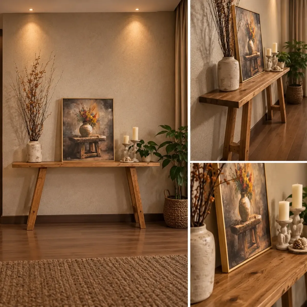 Natural Wood Decorative Console Table