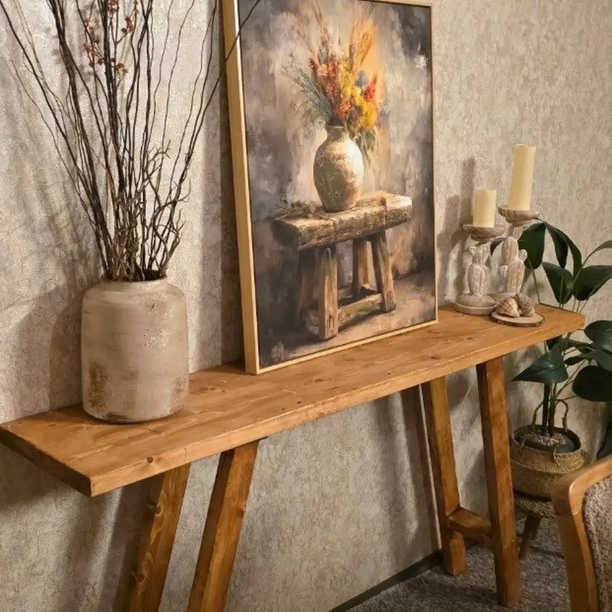 Natural Wood Decorative Console Table