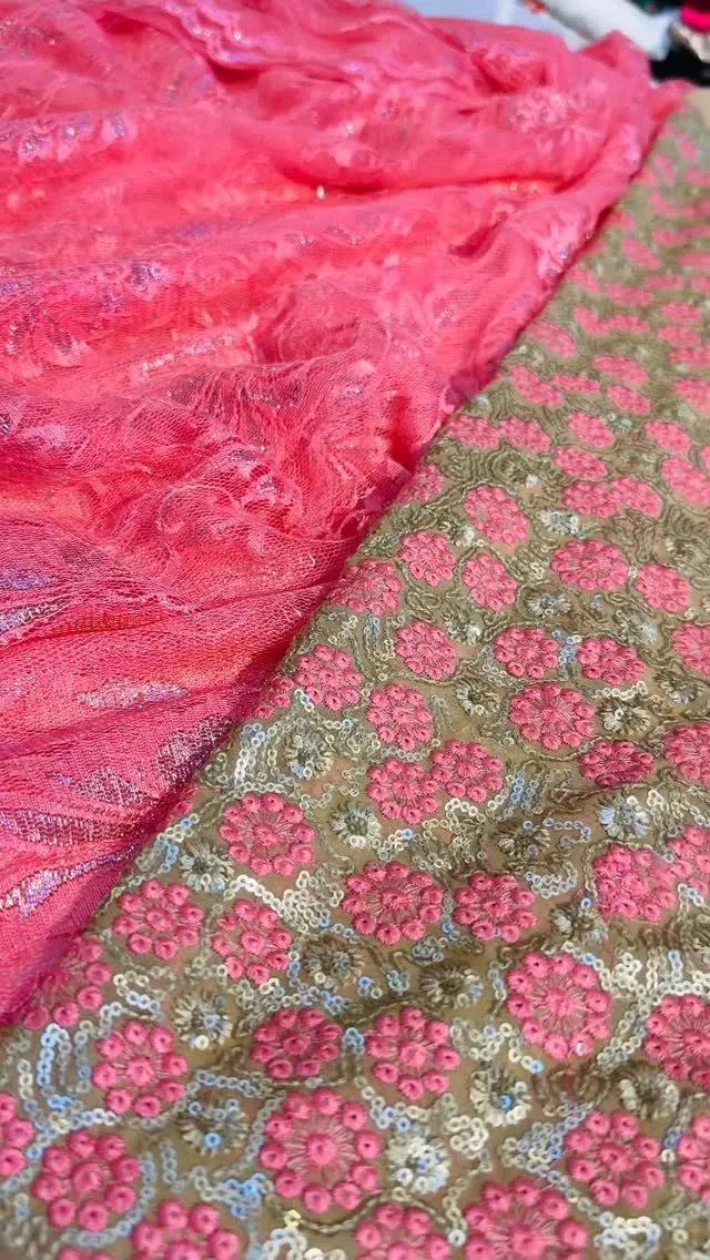 Pink and Gold Embroidered Fabric