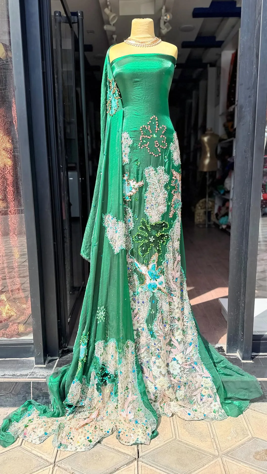 Green Embroidered Gown