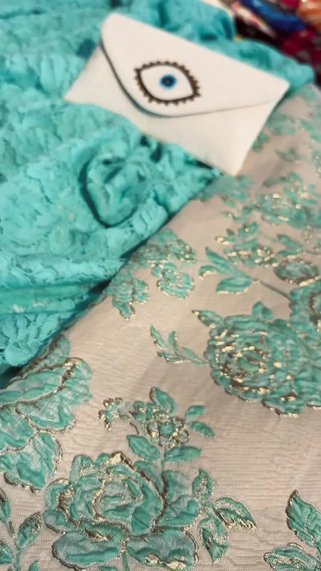 Teal Floral Embroidered Fabric