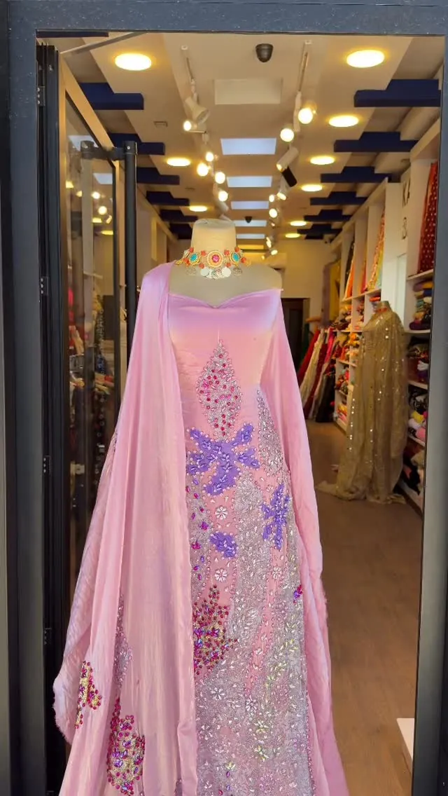 Pink Embellished Evening Gown with Cape