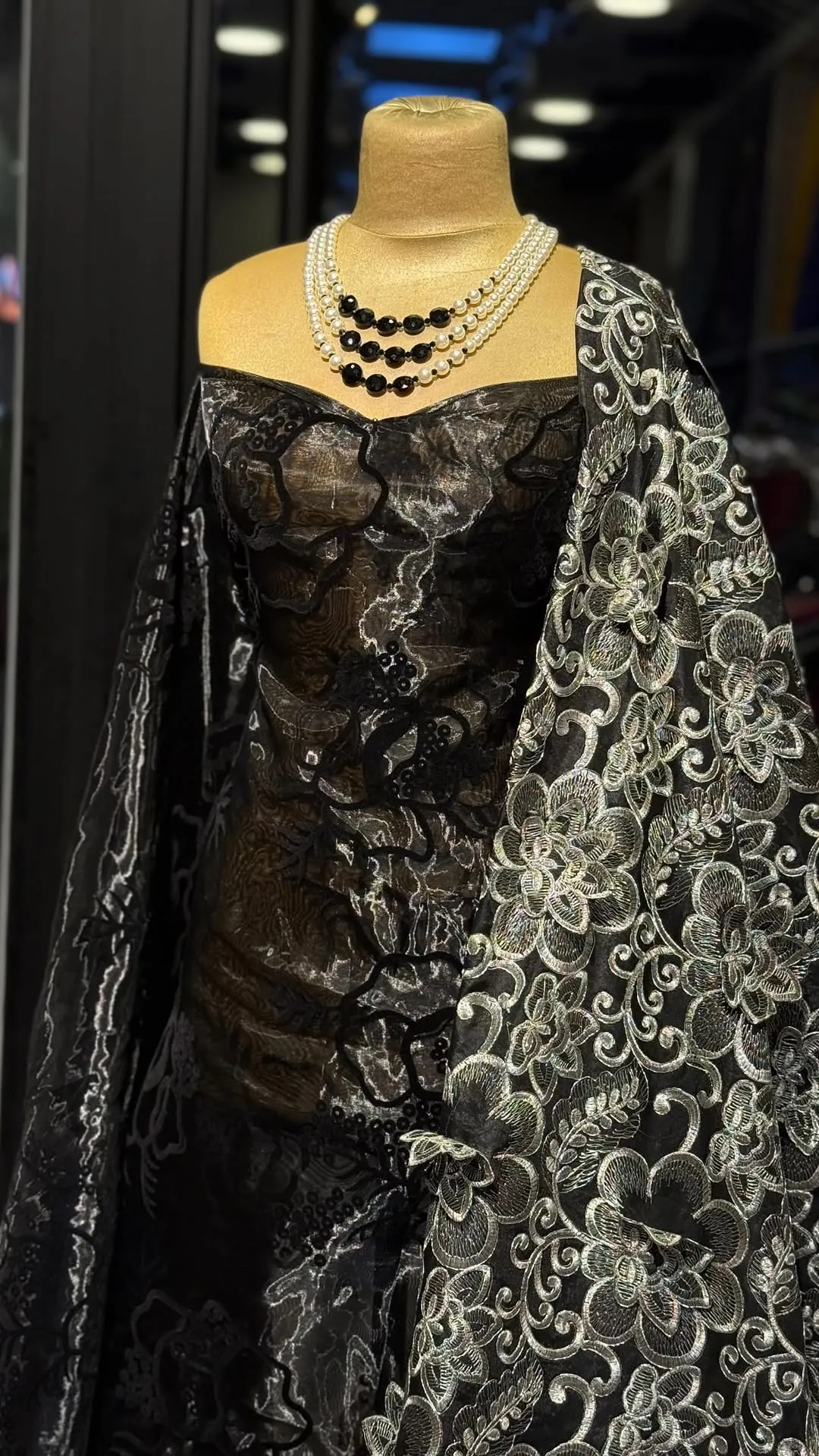 Black and Silver Embroidered Formal Dress