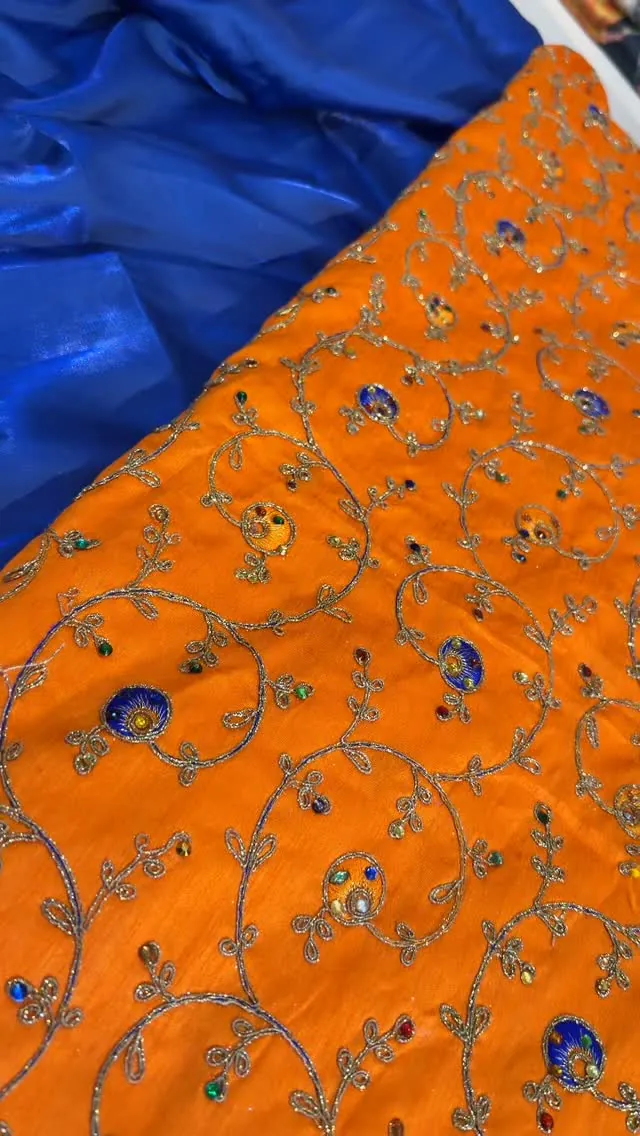 Embroidered Orange Fabric