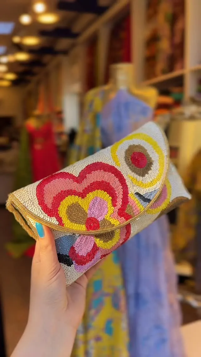 Sequined Floral Clutch Bag