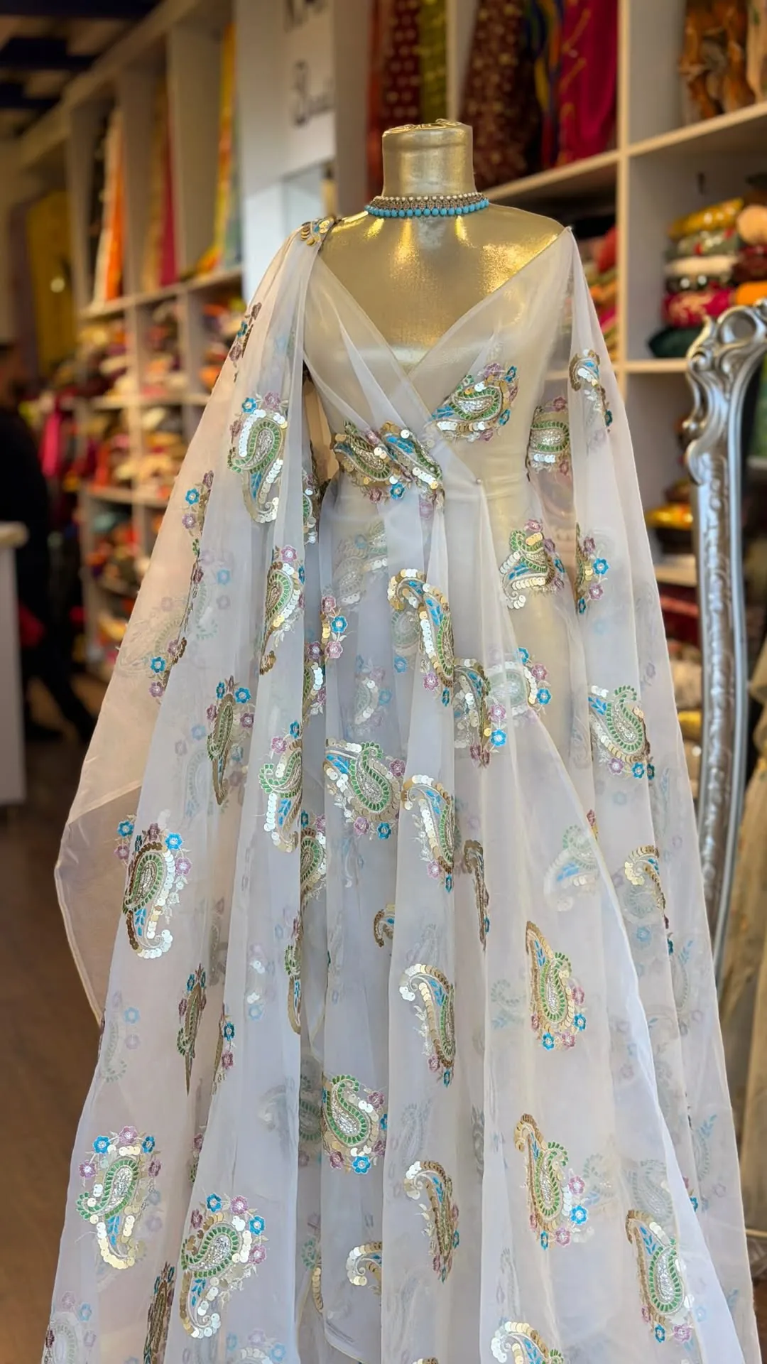 White Embroidered Paisley Gown