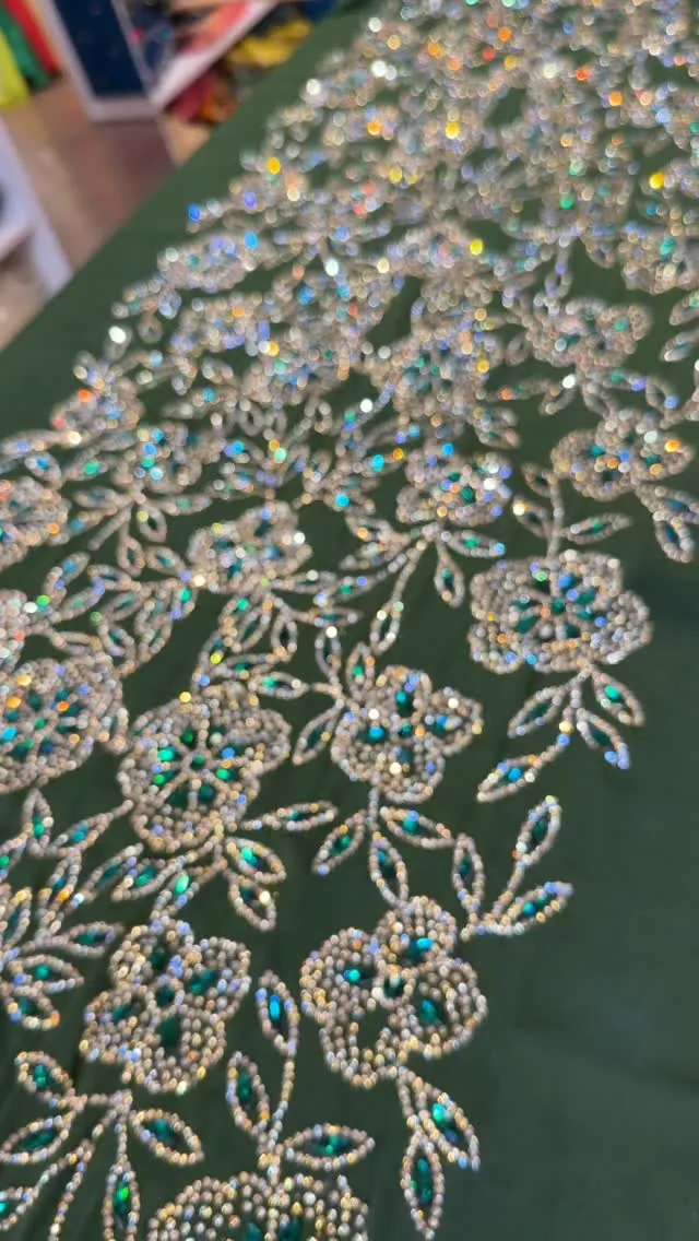 Green Rhinestone Embroidered Dress