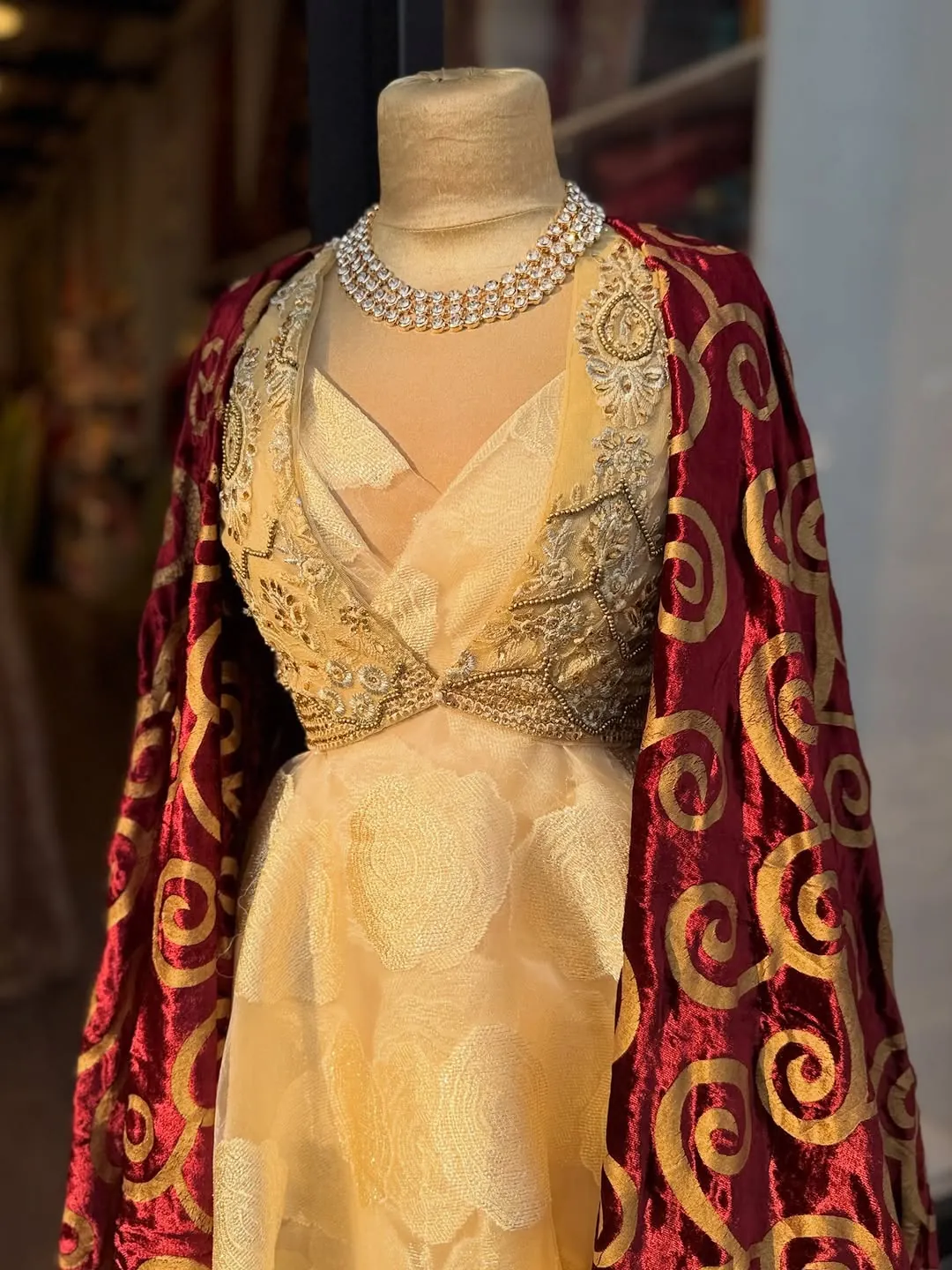 Traditional Embroidered Dress with Cape