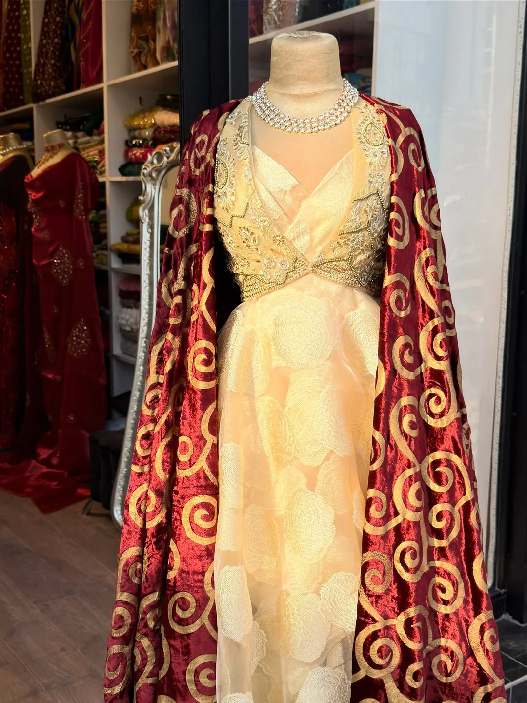 Traditional Embroidered Dress with Cape
