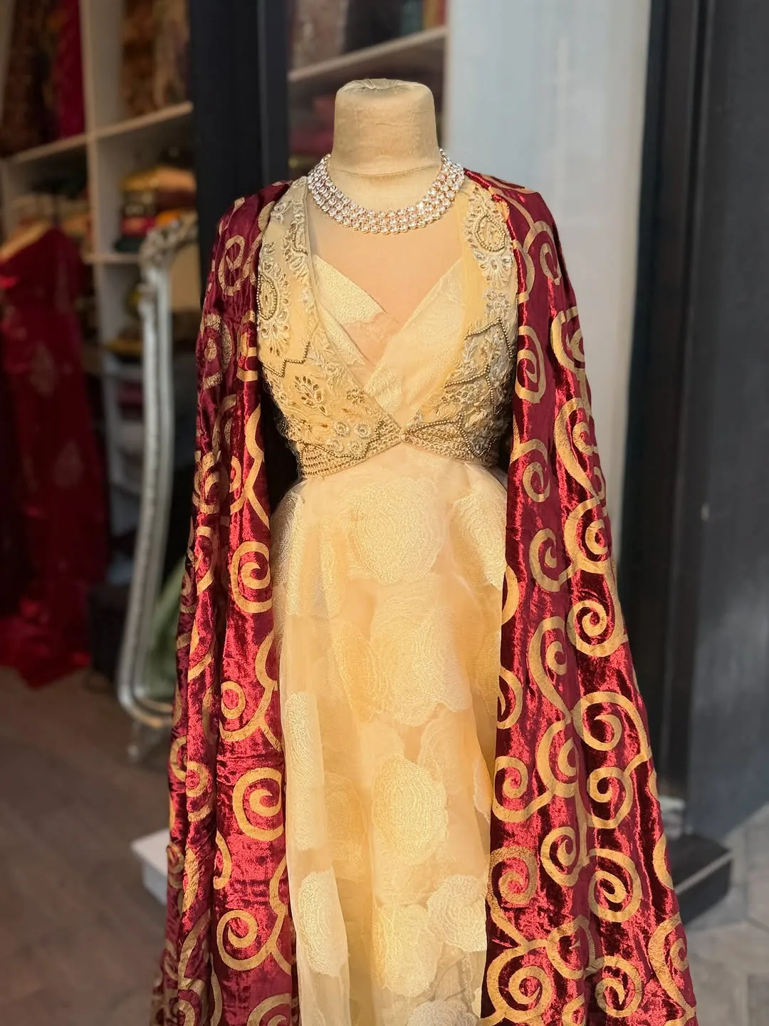 Traditional Embroidered Dress with Cape